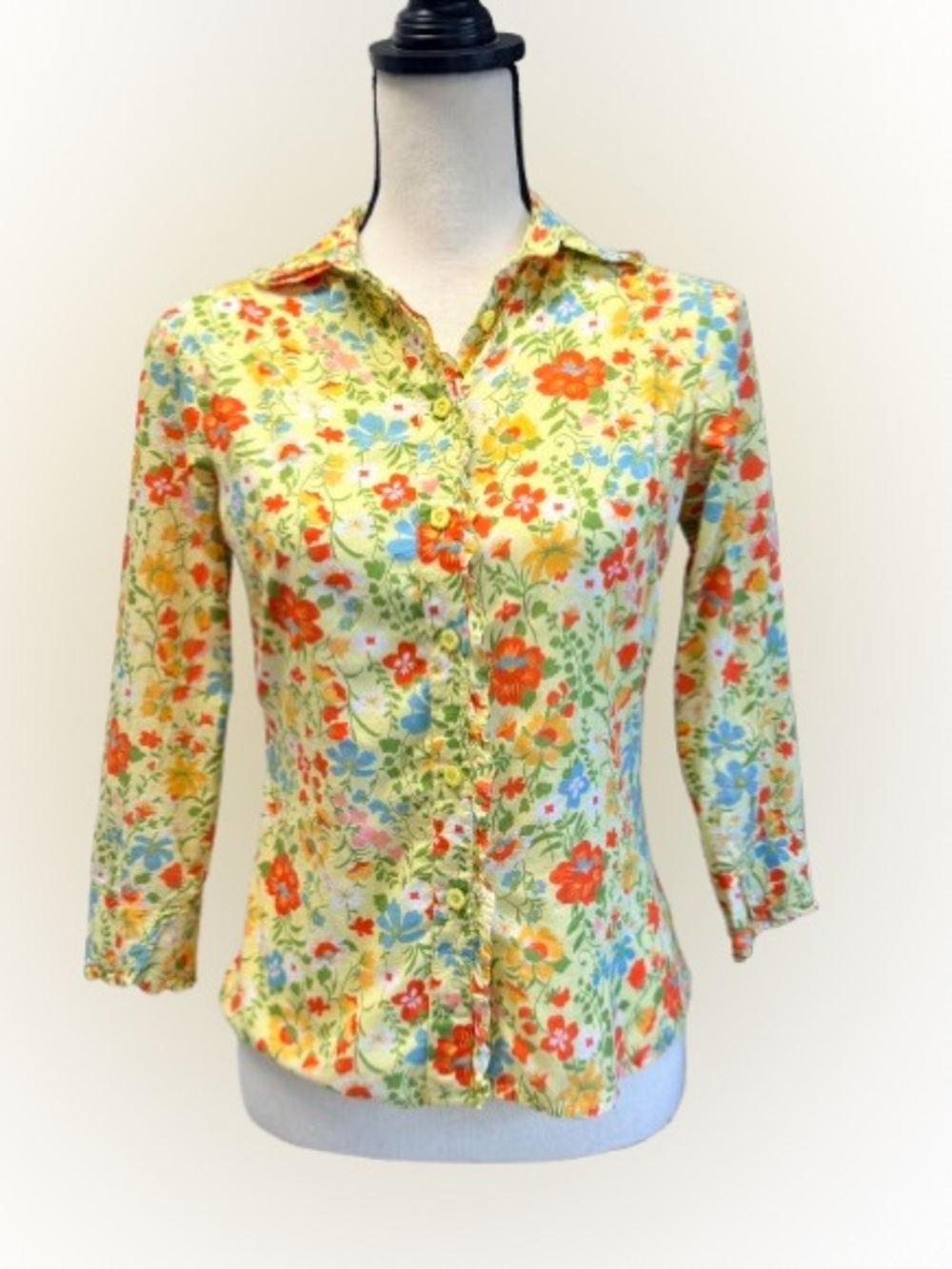Odille Anthropologie Floral Button Up Blouse 100% Cotton India SZ 2 Cottagecore
